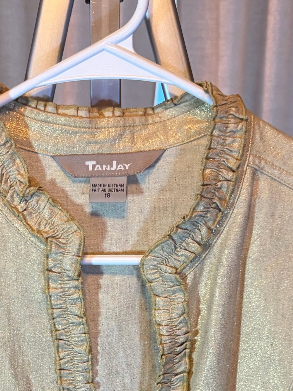 TanJay Shimmery Gold Open-Front Fringe Trim Vest